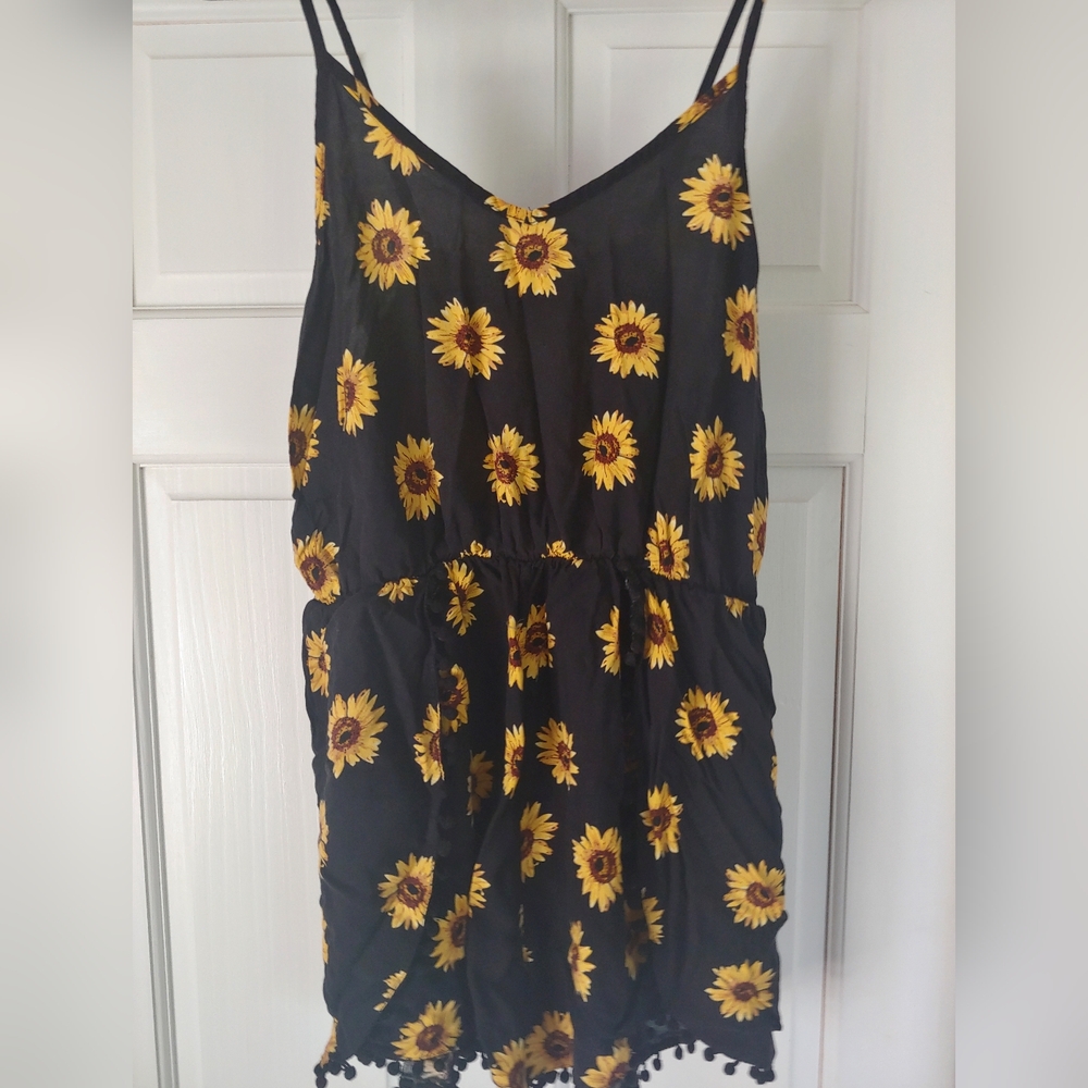 Sunflower Print Black Romper